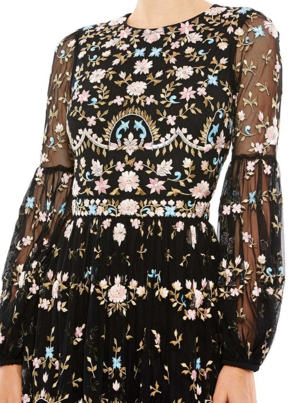 Mac Duggal 35111 Black Multicolor Tulle Floral Embroidered Maxi Dress Gown 4 NWT - Picture 5 of 16